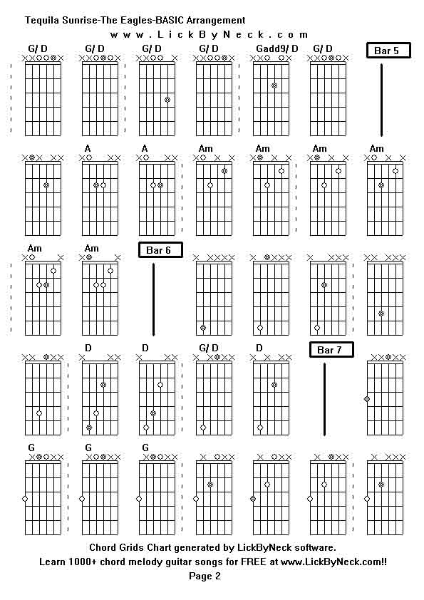 Chord Grids Chart of chord melody fingerstyle guitar song-Tequila Sunrise-The Eagles-BASIC Arrangement,generated by LickByNeck software.